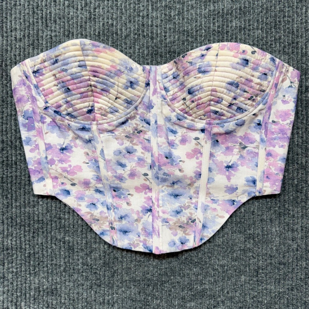 Bardot Mirabelle Large Lilac Floral Bustier Top Corset Coquette Romantic Chic